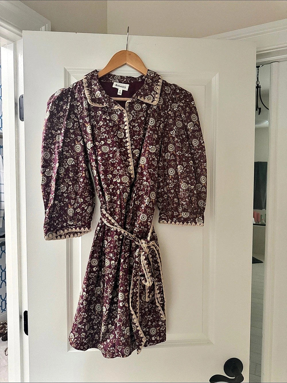 &merci & Floral Mini Dress in Purple & Cream Size Small